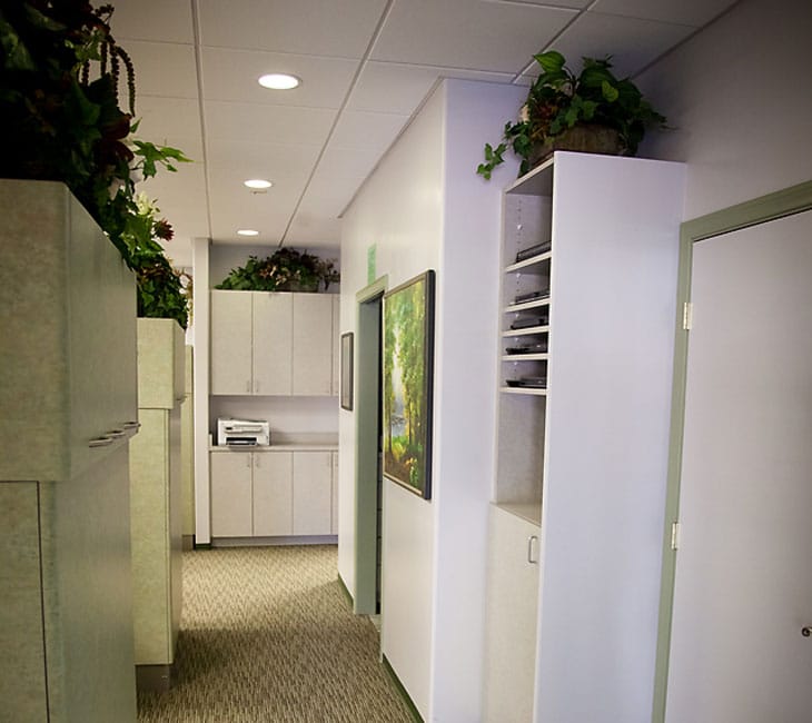 Hallway leading to dental treatment rooms