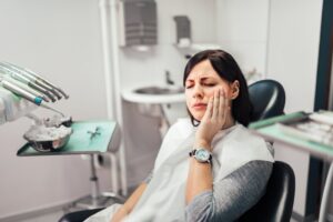 Woman at the dentist with a toothache